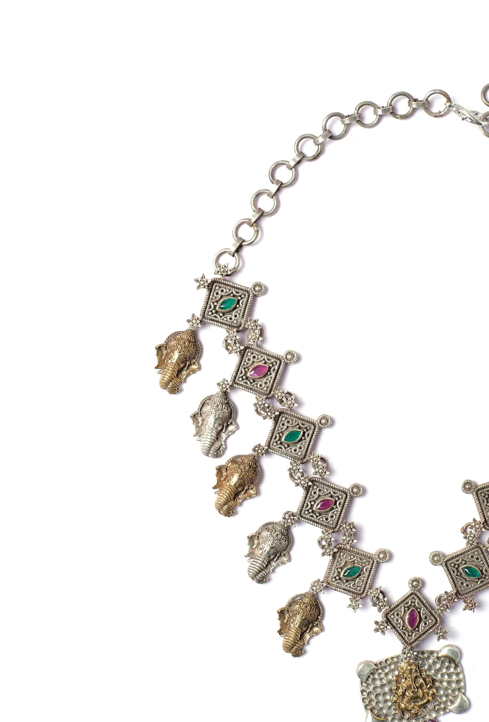 Temple Motif Gold Enamel Elephant Neckpiece