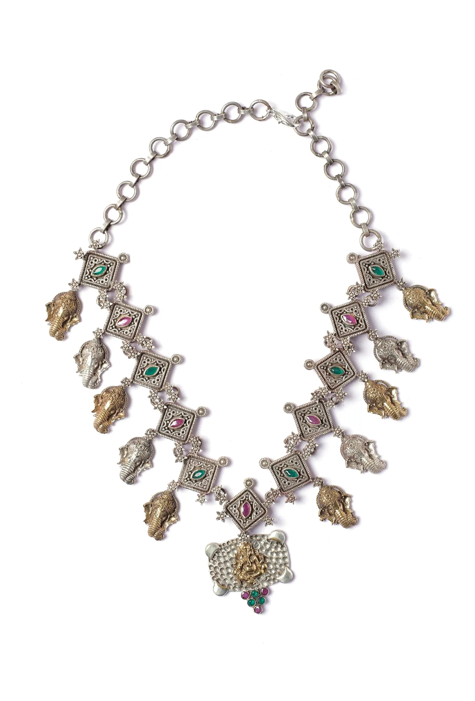 Temple Motif Gold Enamel Elephant Neckpiece