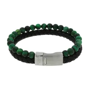 Unique & Co Green Beaded and Leather Mens Bracelet B525GR