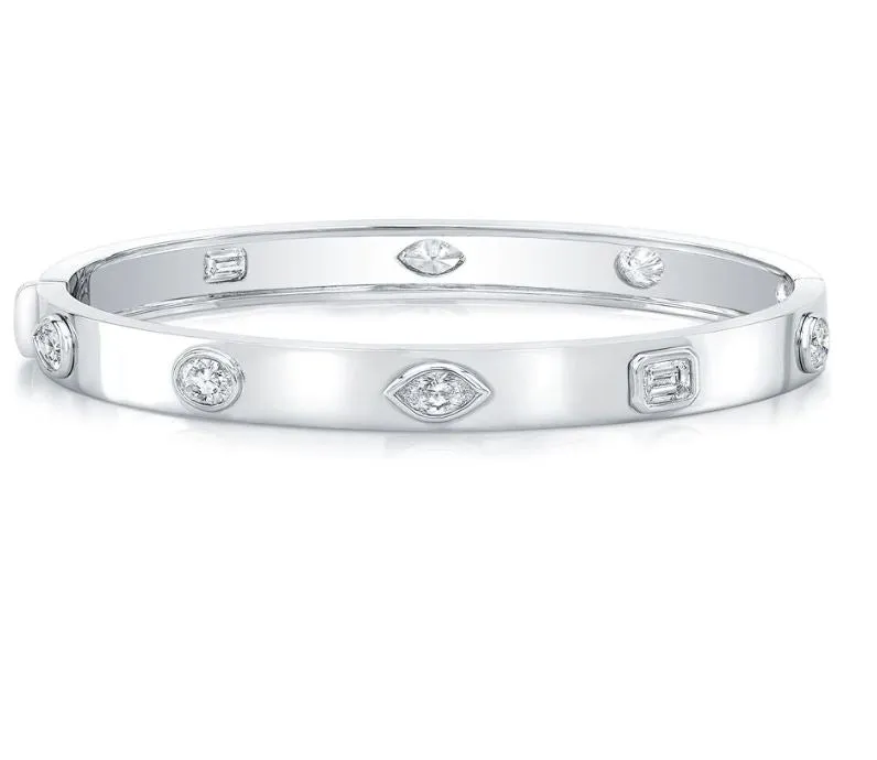 Unique Bezel Set Fancy Diamond Bangle Bracelet