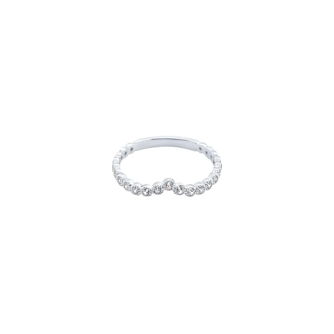 V Shaped Ring with Cubic Zirconia and Beads in Sterling Silver