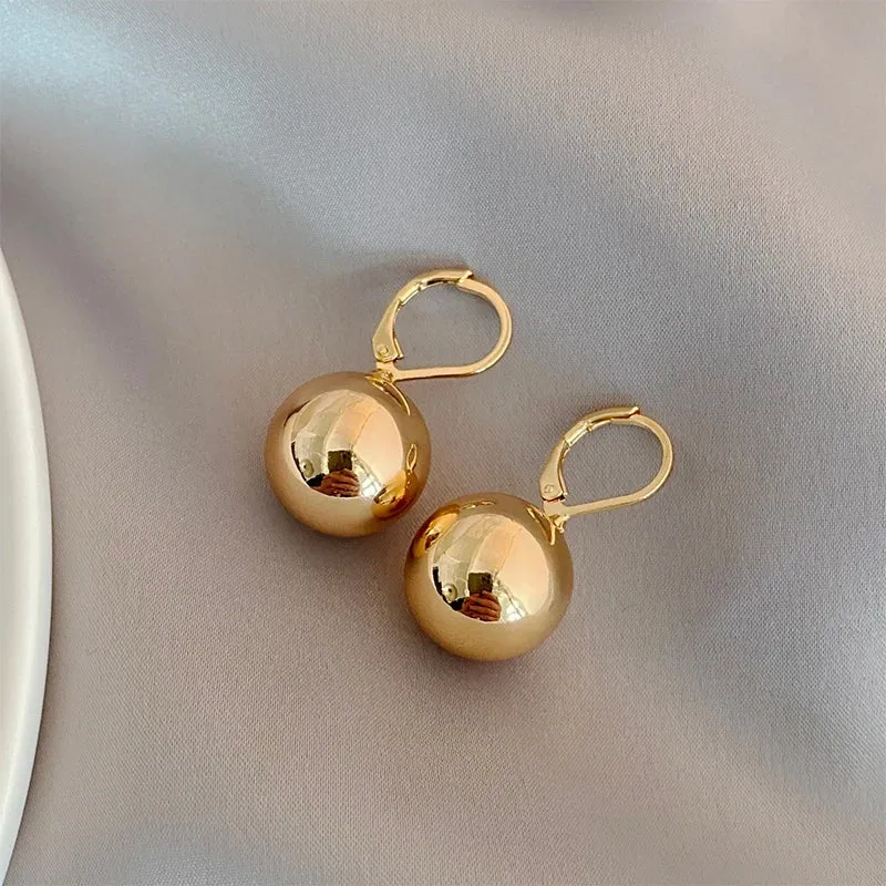 VAIGE Smooth Metal Round Ball Drop Earrings - Classic Copper Alloy Daily Wear Jewelry for Versatile Styling