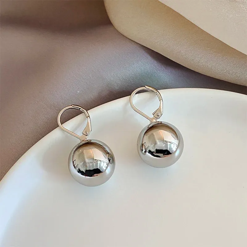 VAIGE Smooth Metal Round Ball Drop Earrings - Classic Copper Alloy Daily Wear Jewelry for Versatile Styling