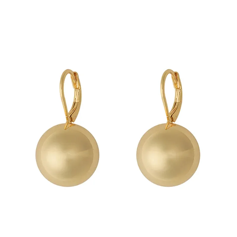 VAIGE Smooth Metal Round Ball Drop Earrings - Classic Copper Alloy Daily Wear Jewelry for Versatile Styling