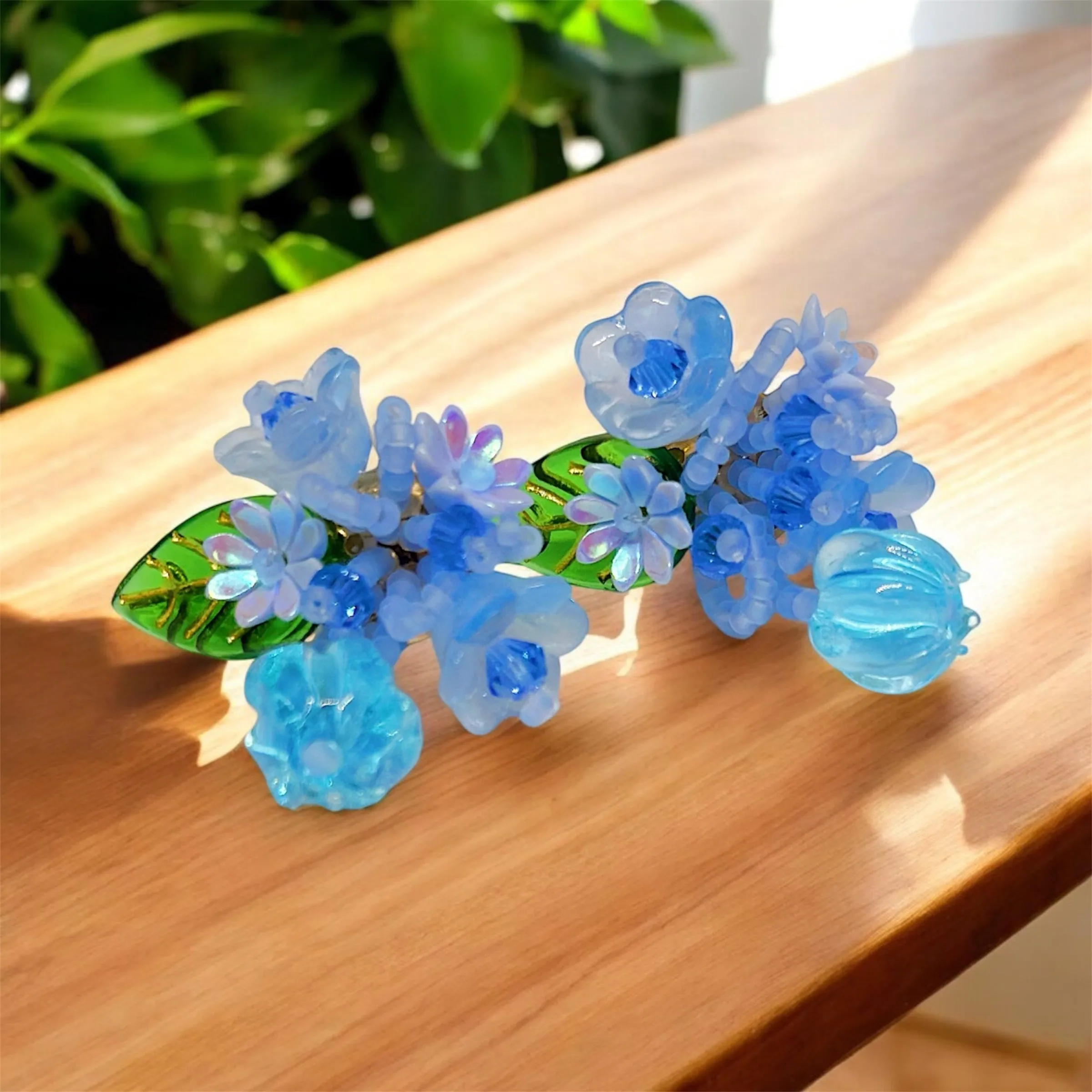 Whimsical - Blue beaded flower studs earrings