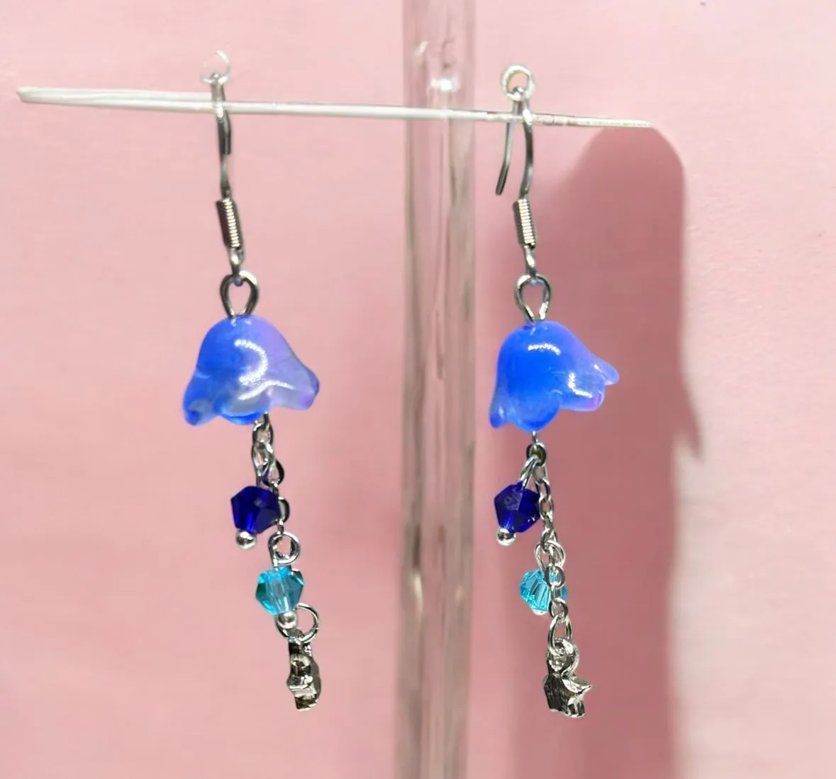 Whimsical - Blue flower earrings | silver stars earrings