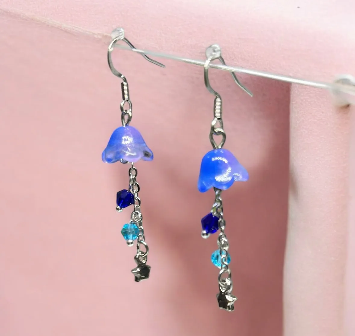 Whimsical - Blue flower earrings | silver stars earrings