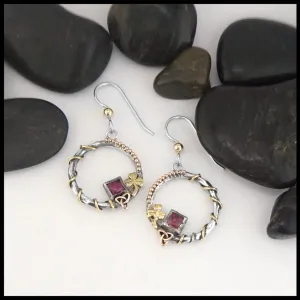 Whimsical Celtic Drop Earrings with Pink Tourmaline