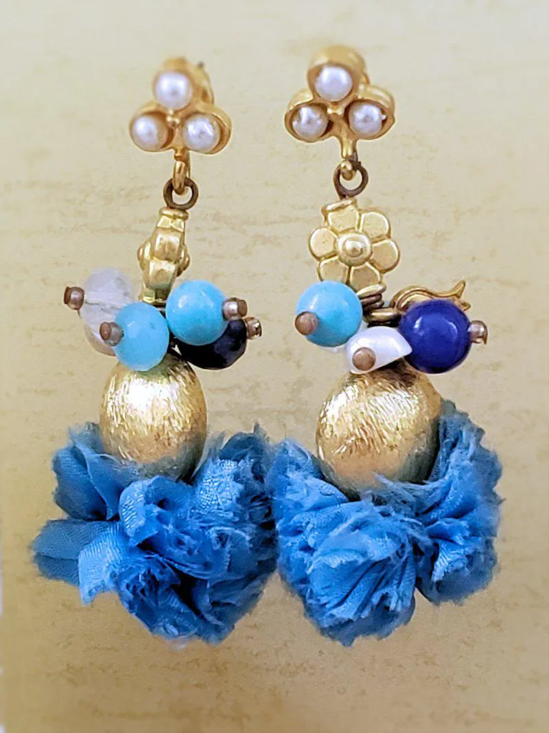 Whimsical Earrings - Blue and Gold