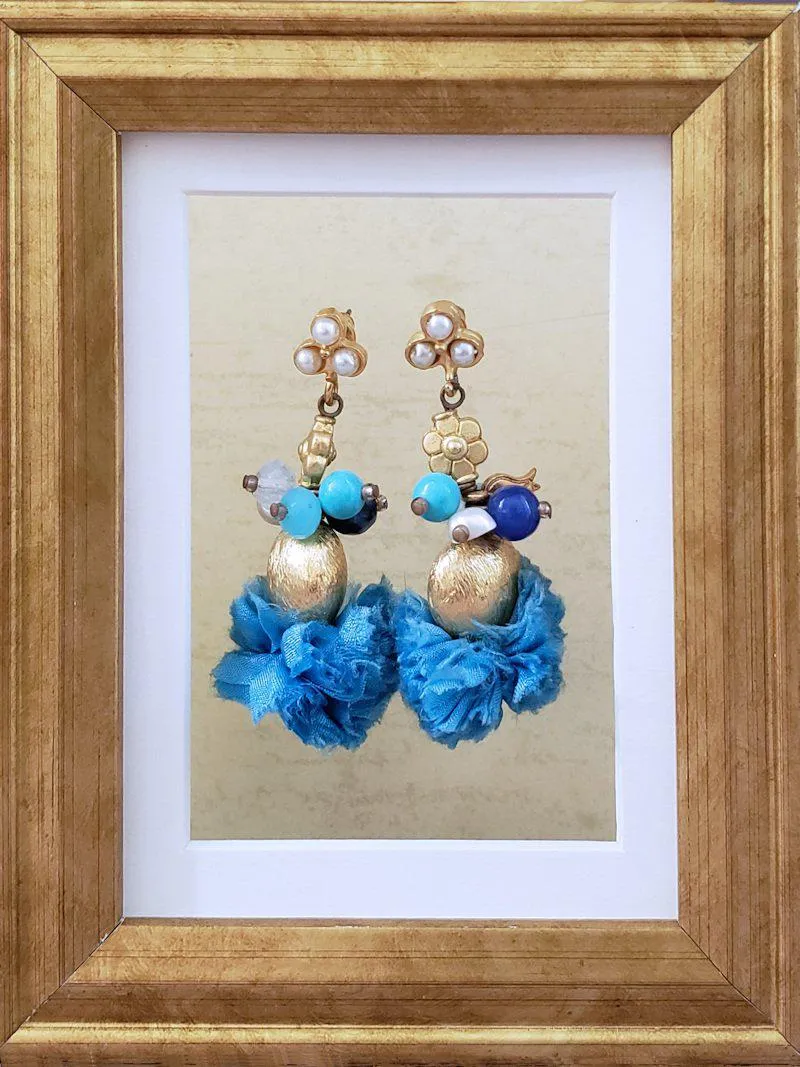 Whimsical Earrings - Blue and Gold