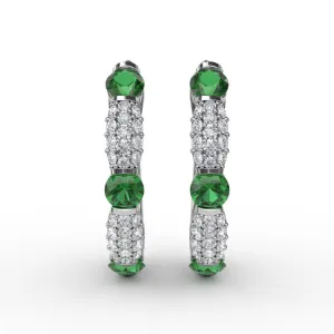 Whimsical Emerald and Diamond Hoops