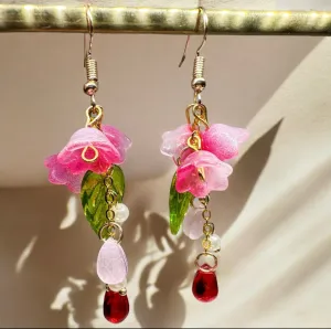 Whimsical - Pink Lily of the valley flower earrings