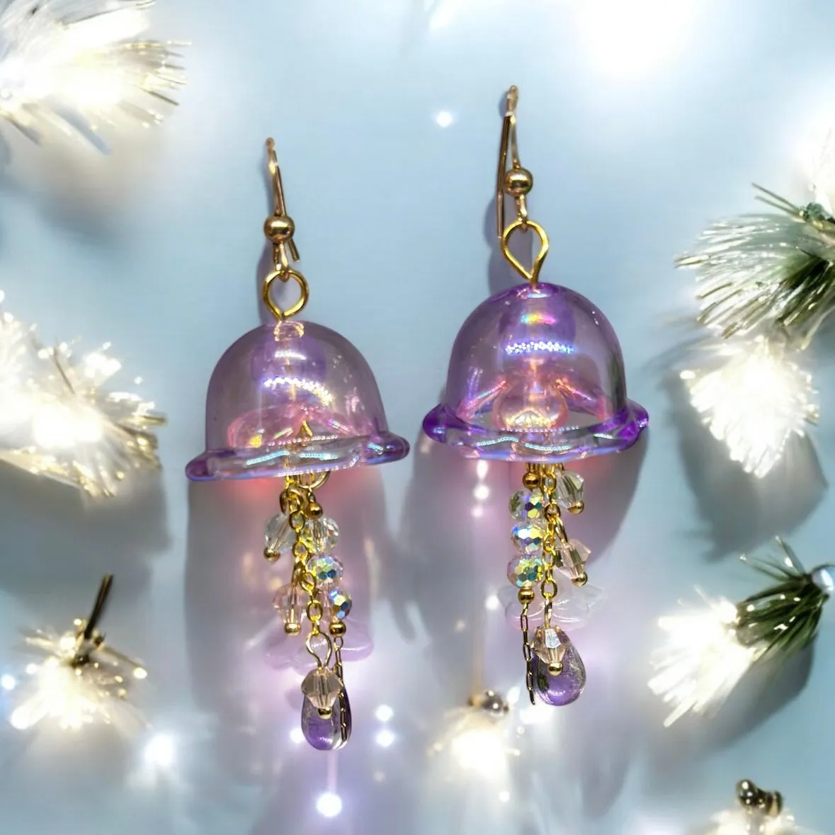 Whimsical - Purple Jellyfish earrings | colourful clear iridescent dangle earrings | halgoram fun y2k earrings