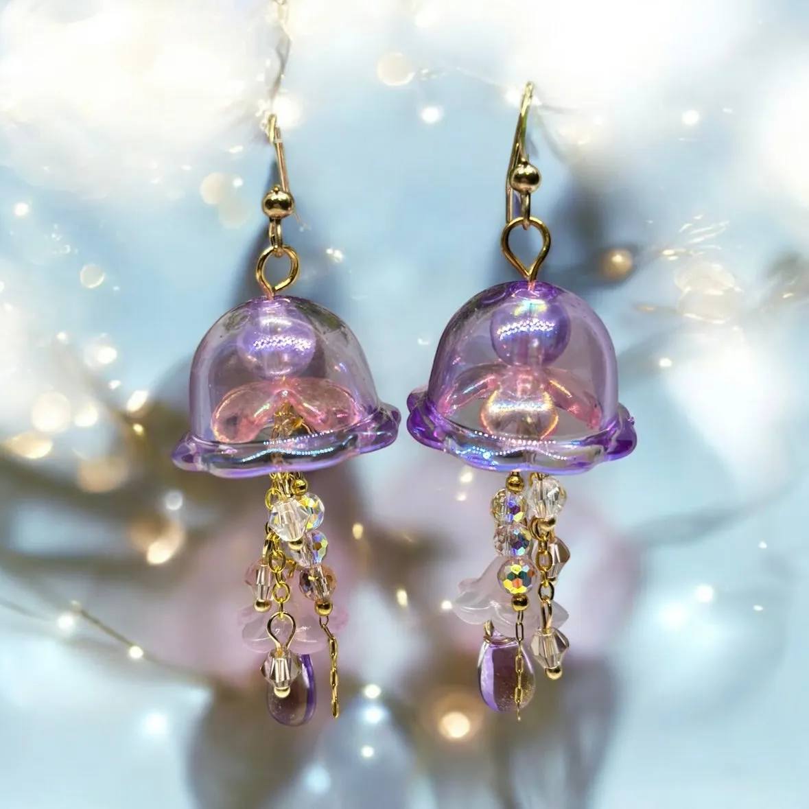 Whimsical - Purple Jellyfish earrings | colourful clear iridescent dangle earrings | halgoram fun y2k earrings