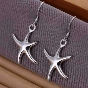 Whimsical Silver Starfish Dangling Earrings