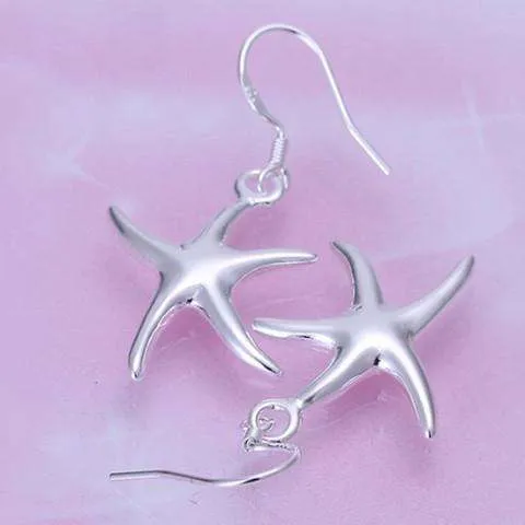 Whimsical Silver Starfish Dangling Earrings