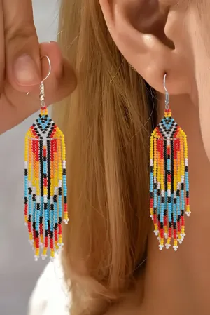 White Boho Colorful Beaded Tassel Earrings