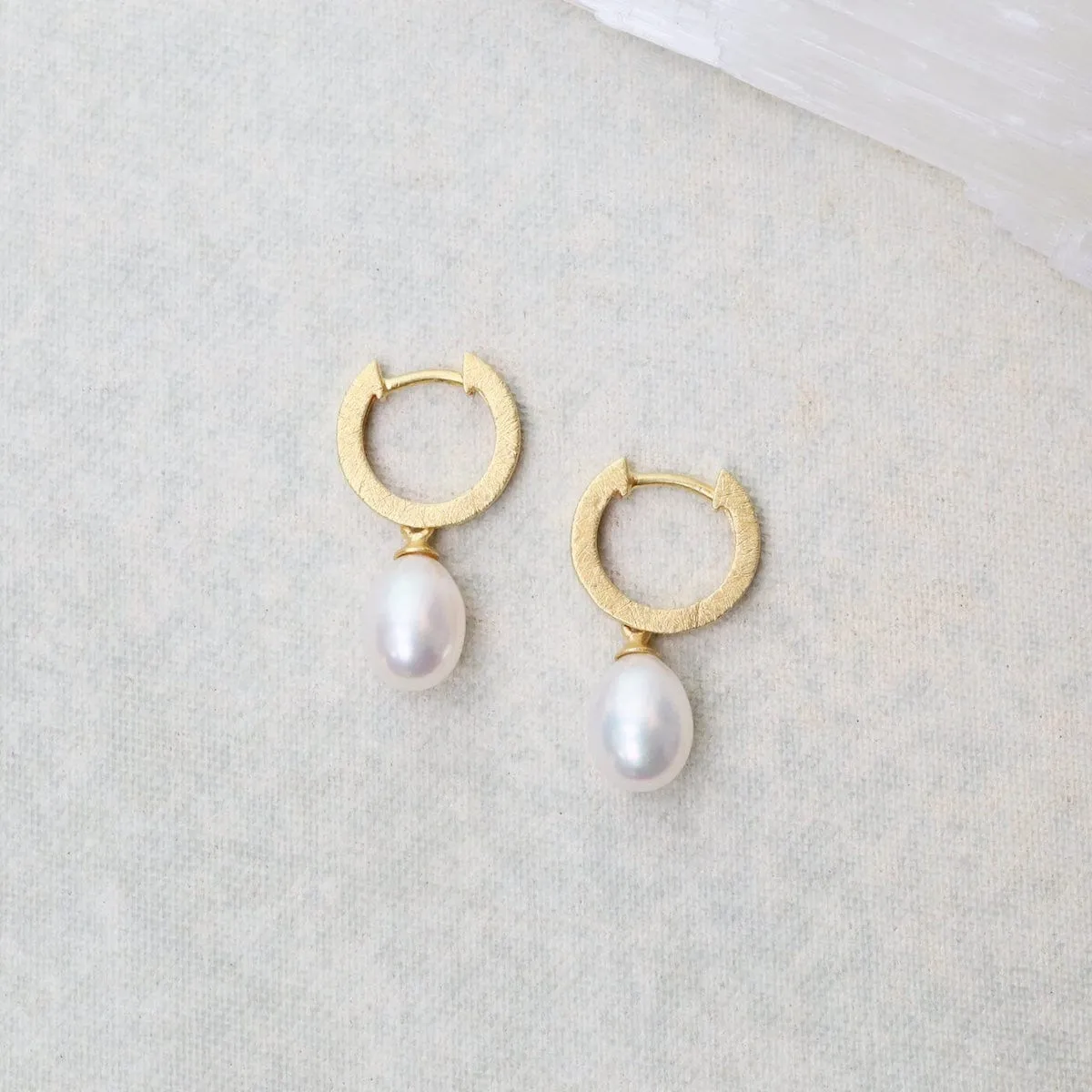 White Pearl Huggie Earrings