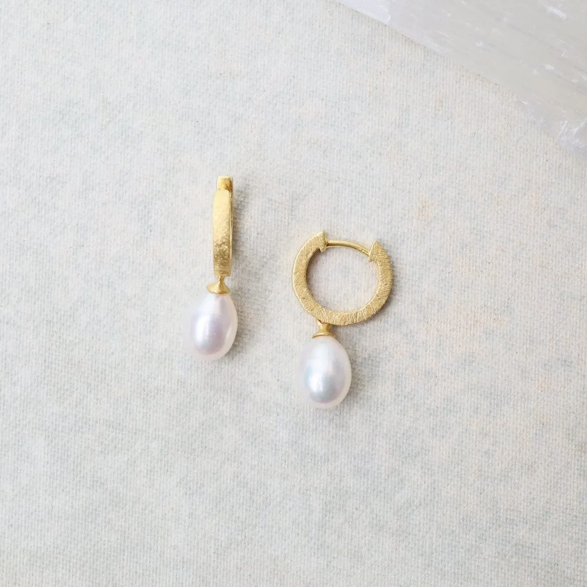 White Pearl Huggie Earrings