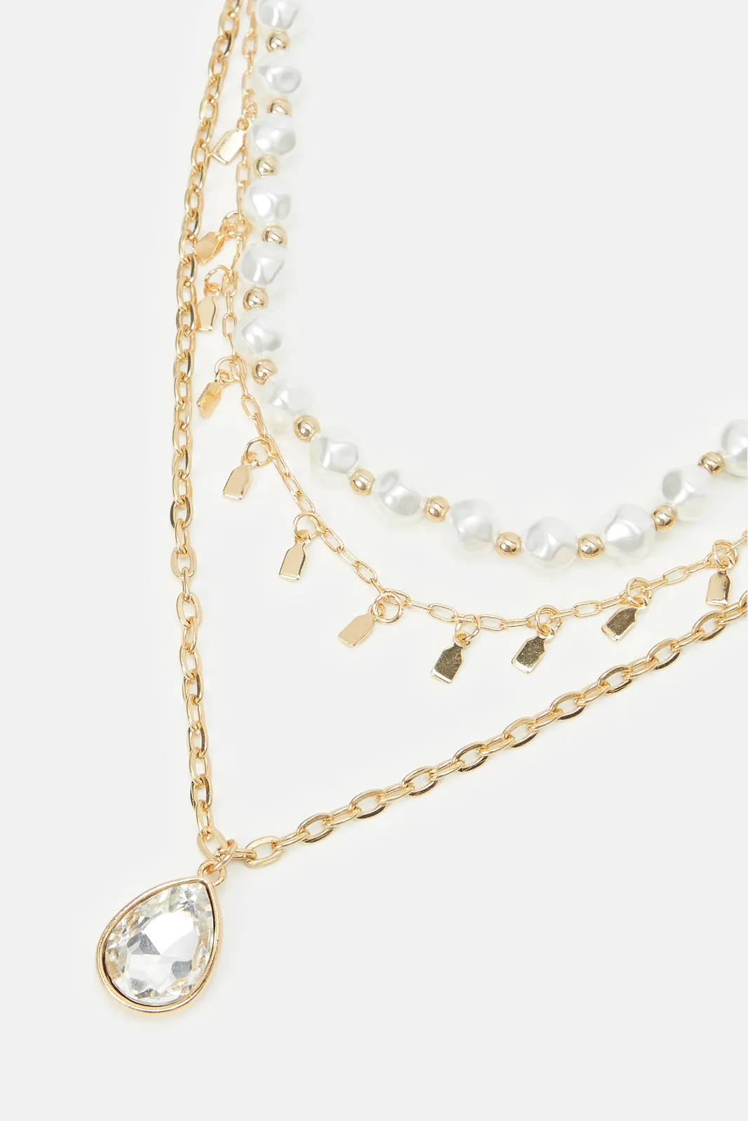 Women Gold And White Embellished Necklace