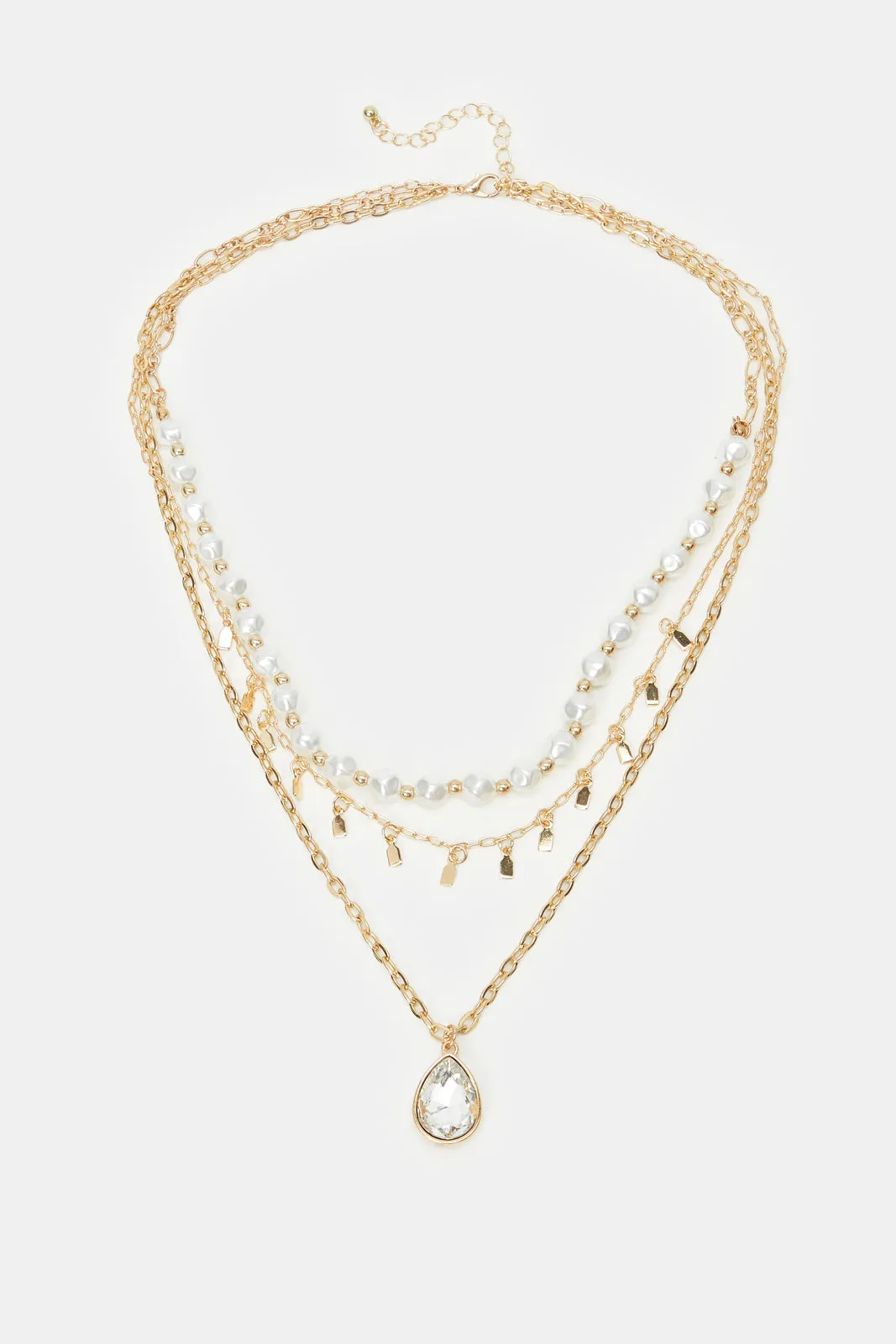 Women Gold And White Embellished Necklace