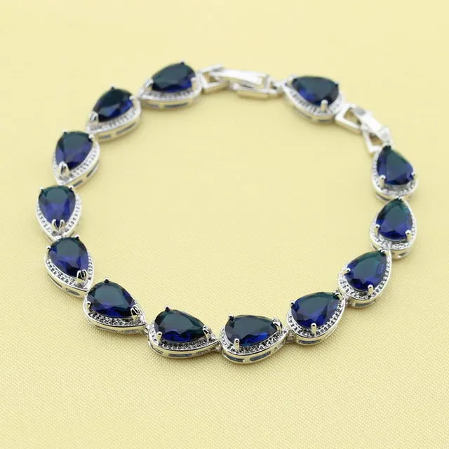 XUTAAYI Top Quality 925 Silver Jewelry Sets Blue Created Sapphired Flawless Necklace/Rings/Earrings/Bracelet For women