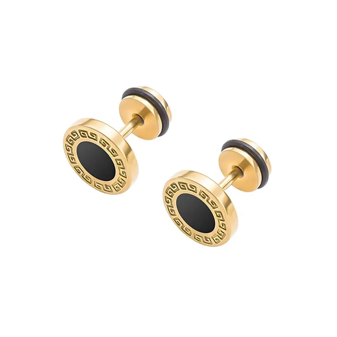 Yellow Chimes Earrings for Men and Boys Fashion Golden Studs for Men | Gold Toned Black Studs | Stainless Steel Stud Earrings | Birthday Gift for Men and Boys Anniversary Gift for Husband